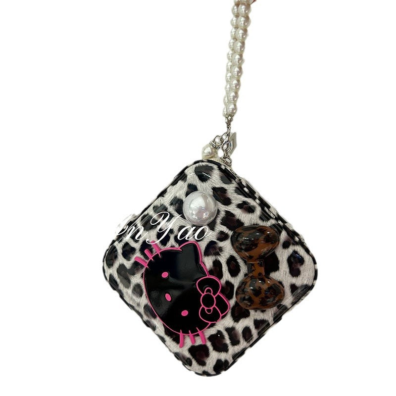 Cute Kitty Leopard Print Jewelry Box: Ins-style Internet-famous Dust-proof Layered Storage Box, Portable