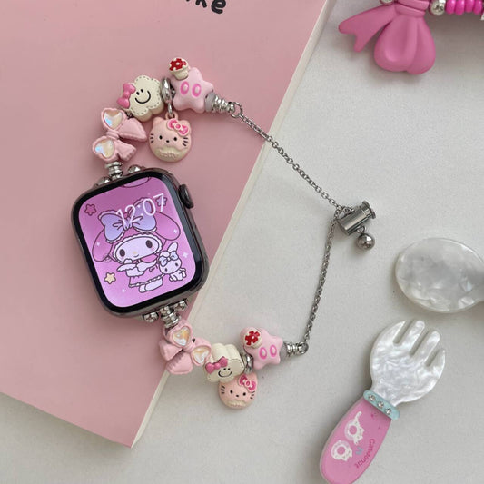 Cute Cartoon Beaded Metal Strap for Apple Watch SE/6/5/4/7/8 – Unique and Stylish Design