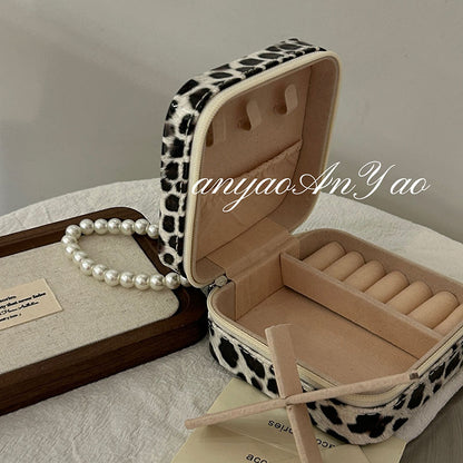 Cute Kitty Leopard Print Jewelry Box: Ins-style Internet-famous Dust-proof Layered Storage Box, Portable